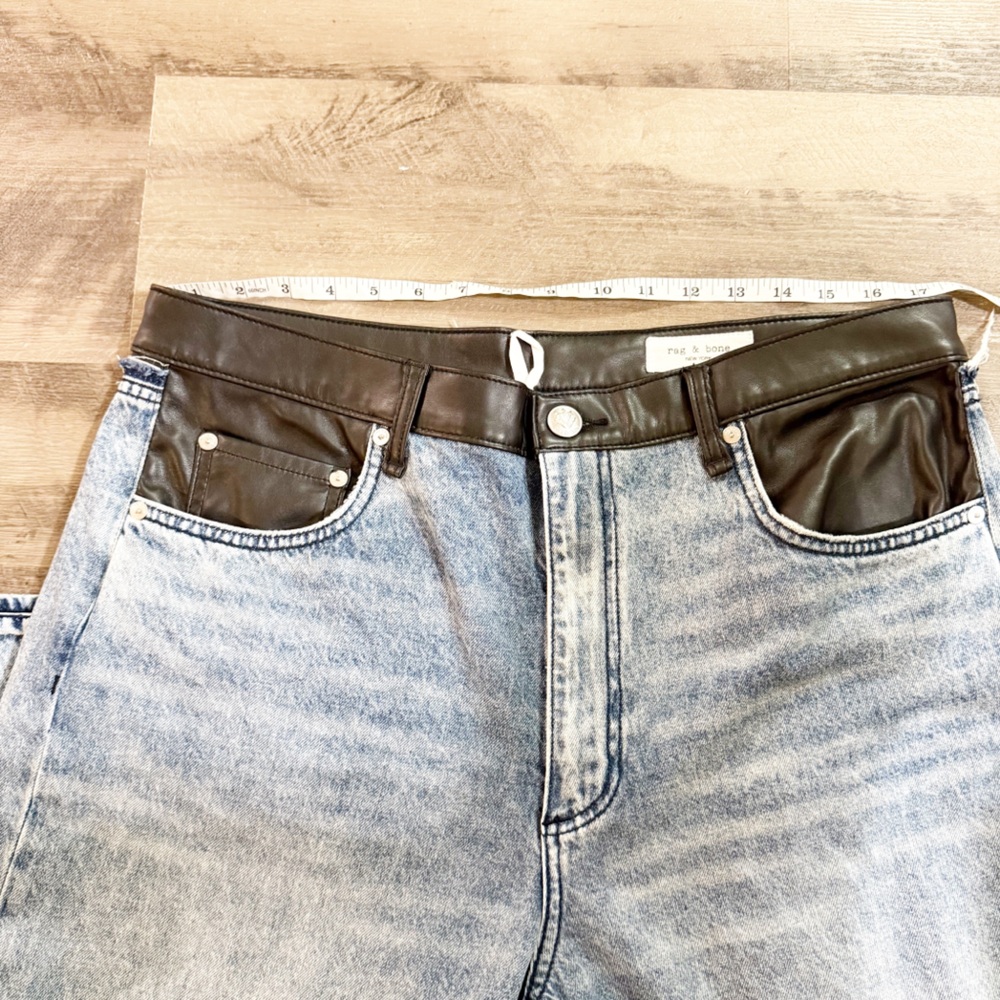 NEW Rag & Bone Shea Mixed Media Faux Leather Denim Combo High Rise Relaxed Jeans - Picture 8 of 14